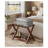 Retails for $126! SONGMICS Solid Wood Luggage Racks, Set of 2, No Assembly Required, Foldable Suitcase Stand, Luggage Holder, with Storage Shelf, for Guest Room, Hotel, Bedroom, Coffee Brown URLR021K0