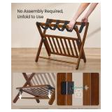 Retails for $126! SONGMICS Solid Wood Luggage Racks, Set of 2, No Assembly Required, Foldable Suitcase Stand, Luggage Holder, with Storage Shelf, for Guest Room, Hotel, Bedroom, Coffee Brown URLR021K0