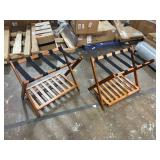 Retails for $126! SONGMICS Solid Wood Luggage Racks, Set of 2, No Assembly Required, Foldable Suitcase Stand, Luggage Holder, with Storage Shelf, for Guest Room, Hotel, Bedroom, Coffee Brown URLR021K0