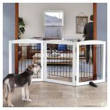 ZJSF Freestanding Dog Fence Indoor, Foldable Dog Gate for Doorways, Stairs or Hallways, Sturdy Wood Extra Wide Pet Gate with Support Feet for The House, White, 24 "Height-3 Panels