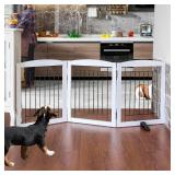 ZJSF Freestanding Dog Fence Indoor, Foldable Dog Gate for Doorways, Stairs or Hallways, Sturdy Wood Extra Wide Pet Gate with Support Feet for The House, White, 24 "Height-3 Panels