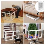 ZJSF Freestanding Dog Fence Indoor, Foldable Dog Gate for Doorways, Stairs or Hallways, Sturdy Wood Extra Wide Pet Gate with Support Feet for The House, White, 24 "Height-3 Panels