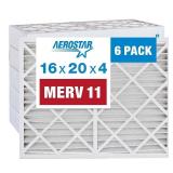 Retails for $134! Aerostar 16x20x4 MERV 11 - 6 Count - Pleated HVAC, Furnace & Air Conditioner Filters - Removes Dust, Cold & Flu Germs, Lint, Mold, Pet Dander, Allergy-Causing Pollen, Smog & Smoke