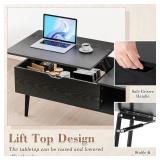OLIXIS Wood Lift Top Coffee Table with Hidden Compartment and Large Storage Shelf, Lift Tabletop Dining Center Table for Home Living Room Office, Black