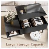 OLIXIS Wood Lift Top Coffee Table with Hidden Compartment and Large Storage Shelf, Lift Tabletop Dining Center Table for Home Living Room Office, Black