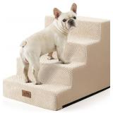 Dog Stairs for Small Dogs, 4 Tier Wider Pet Stairs for Couch and Beds, 17.7" H Non-Slip Dog Steps for Old Cats, Puppy, Small Medium Dogs, 17.7x23.6x17.7 inch, Beige