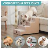 Dog Stairs for Small Dogs, 4 Tier Wider Pet Stairs for Couch and Beds, 17.7" H Non-Slip Dog Steps for Old Cats, Puppy, Small Medium Dogs, 17.7x23.6x17.7 inch, Beige