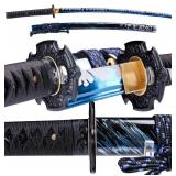 Japanese Samurai Katana Sword, 1060 High Carbon Steel Traditional Handmade, Blue Flame Full Tang, High-Performance/Razor-Sharp, Gifts for Men/Boys