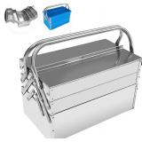 14"L x 8"W x 8"H Metal Cantilever Tool Box, 3-Tier 5 Tray Fold Out Stainless Steel Tool Box with Handle, 14" Stack-able Portable Tool Storage Box Organizers Chest for Household Factory Warehouse Repai