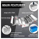 14"L x 8"W x 8"H Metal Cantilever Tool Box, 3-Tier 5 Tray Fold Out Stainless Steel Tool Box with Handle, 14" Stack-able Portable Tool Storage Box Organizers Chest for Household Factory Warehouse Repai