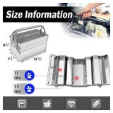 14"L x 8"W x 8"H Metal Cantilever Tool Box, 3-Tier 5 Tray Fold Out Stainless Steel Tool Box with Handle, 14" Stack-able Portable Tool Storage Box Organizers Chest for Household Factory Warehouse Repai