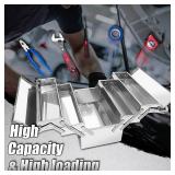 14"L x 8"W x 8"H Metal Cantilever Tool Box, 3-Tier 5 Tray Fold Out Stainless Steel Tool Box with Handle, 14" Stack-able Portable Tool Storage Box Organizers Chest for Household Factory Warehouse Repai