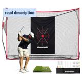 Golf Net, 10x7ft Heavy Duty Golf Practice Nets with Mat, Target Cloth, 8 Tees, 6 Balls, Carry Bag for Backyard Driving Chipping Indoor Outdoor Training