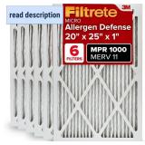 Filtrete 20x30x1 AC Furnace Air Filter, MERV 11, MPR 1000, Micro Allergen Defense, 3-Month Pleated 1-Inch Electrostatic Air Cleaning Filter, 6 Pack