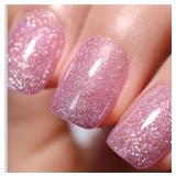 Glitter Gel Polish,Pink Iridescent Glitter Gel Nail Polish Sparkle Shimmer Gel Glitter Nail Polish Summer Rainbow Soak off LED UV Gel Nail Polish for Art DIY Manicure 15ML