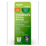 Amazon Basic Care 24 Hour Allergy Relief for Children, Cetirizine Hydrochloride Oral Solution 1 mg/mL, Grape Flavor, Dye Free, 8 fl oz (Pack of 1) - BB NOV 2026