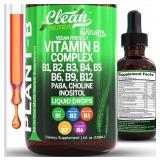 Vitamin B Complex Liquid Drops | Thiamine B1, B6, B2, B3, B4, B5, B7 B9, B12, Niacinamide, Paba, Choline Inositol Taurine Probiotics Beet Root Spirulina
