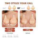 Sticky Bra Push Up 2 Pairs, Nipple Covers for Women Silicone Strapless Adhesive Bra Pasties, (Creme, Size L)