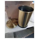 Modern Gold-Tone Stainless Steel Trash Can with Swing Lid *Dented,  see photos