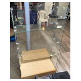 Glass Display Cabinet with Rolling Wooden Base and additional glass shelves  - Retail: $150