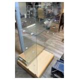 Glass Display Cabinet with Rolling Wooden Base and additional glass shelves  - Retail: $150
