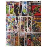 Shortbox of 100+ Marvel Comic Books 1970s-1990s Incredible Hulk, Fantastic Four, Avengers Vol.1 Marvel Comics, No Duplicates
