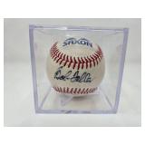 Signed Bob Feller Baseball in Acrylic Baseball Holder