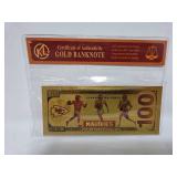 Patrick Mahomes Certificate of Authenticity Gold Banknote 24KT Gold PLATED Bill - Zero Gold Weight