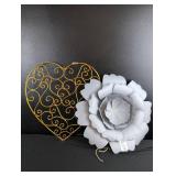 Decorative Metal Heart and White Paper Flower Set
