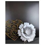 Decorative Metal Heart and White Paper Flower Set