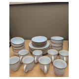White Stoneware Dinnerware Set with Gold Trim
