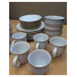 White Stoneware Dinnerware Set with Gold Trim