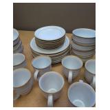 White Stoneware Dinnerware Set with Gold Trim