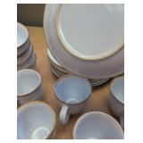 White Stoneware Dinnerware Set with Gold Trim
