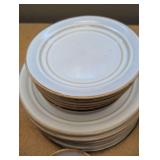 White Stoneware Dinnerware Set with Gold Trim