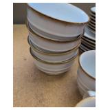 White Stoneware Dinnerware Set with Gold Trim