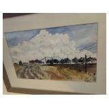 Original Rural Landscape Watercolor Painting 36x26