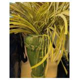 Decorative Green Glazed Ceramic Vase with Floral Relief