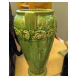 Decorative Green Glazed Ceramic Vase with Floral Relief