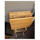 Wooden TV Tray Set with Stand 3 trays