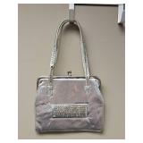 Vintage Silver Metallic Evening Bag with Rhinestone Accents