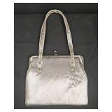 Vintage Silver Metallic Evening Bag with Rhinestone Accents