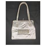 Vintage Silver Metallic Evening Bag with Rhinestone Accents