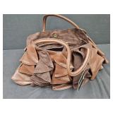 Leather and Suede Ruffled Handbag New