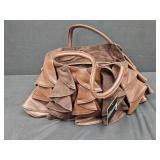 Leather and Suede Ruffled Handbag New