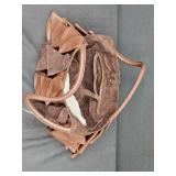 Leather and Suede Ruffled Handbag New