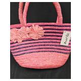 Striped Pink and Purple Straw Purse