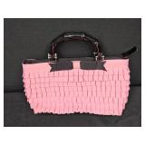 Pink Ruffled Handbag with Bamboo Handle