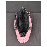 Pink Ruffled Handbag with Bamboo Handle