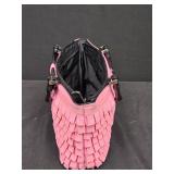Pink Ruffled Handbag with Bamboo Handle